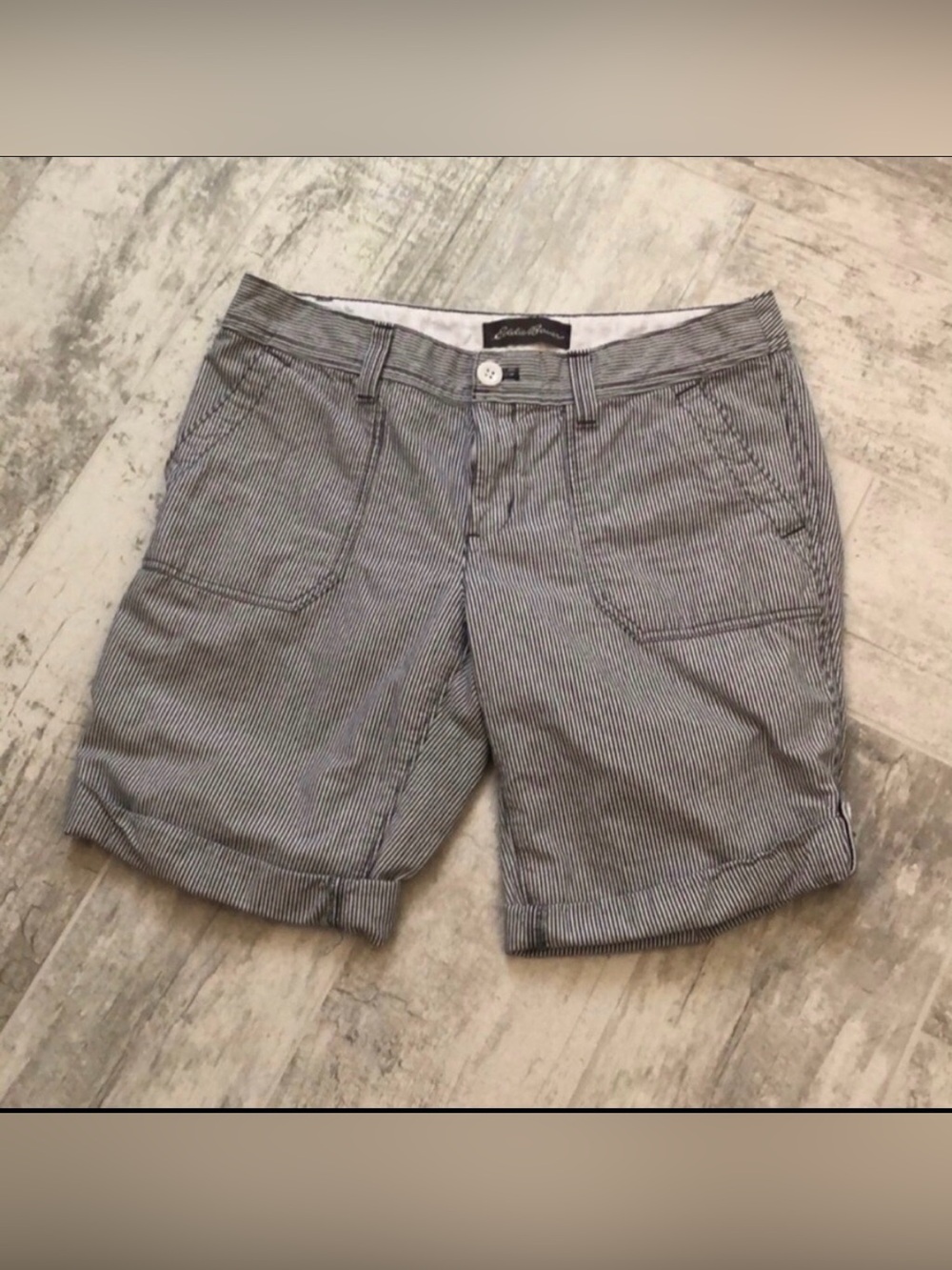 Ladies Eddie Bauer Navy & White Pinstripe Shorts